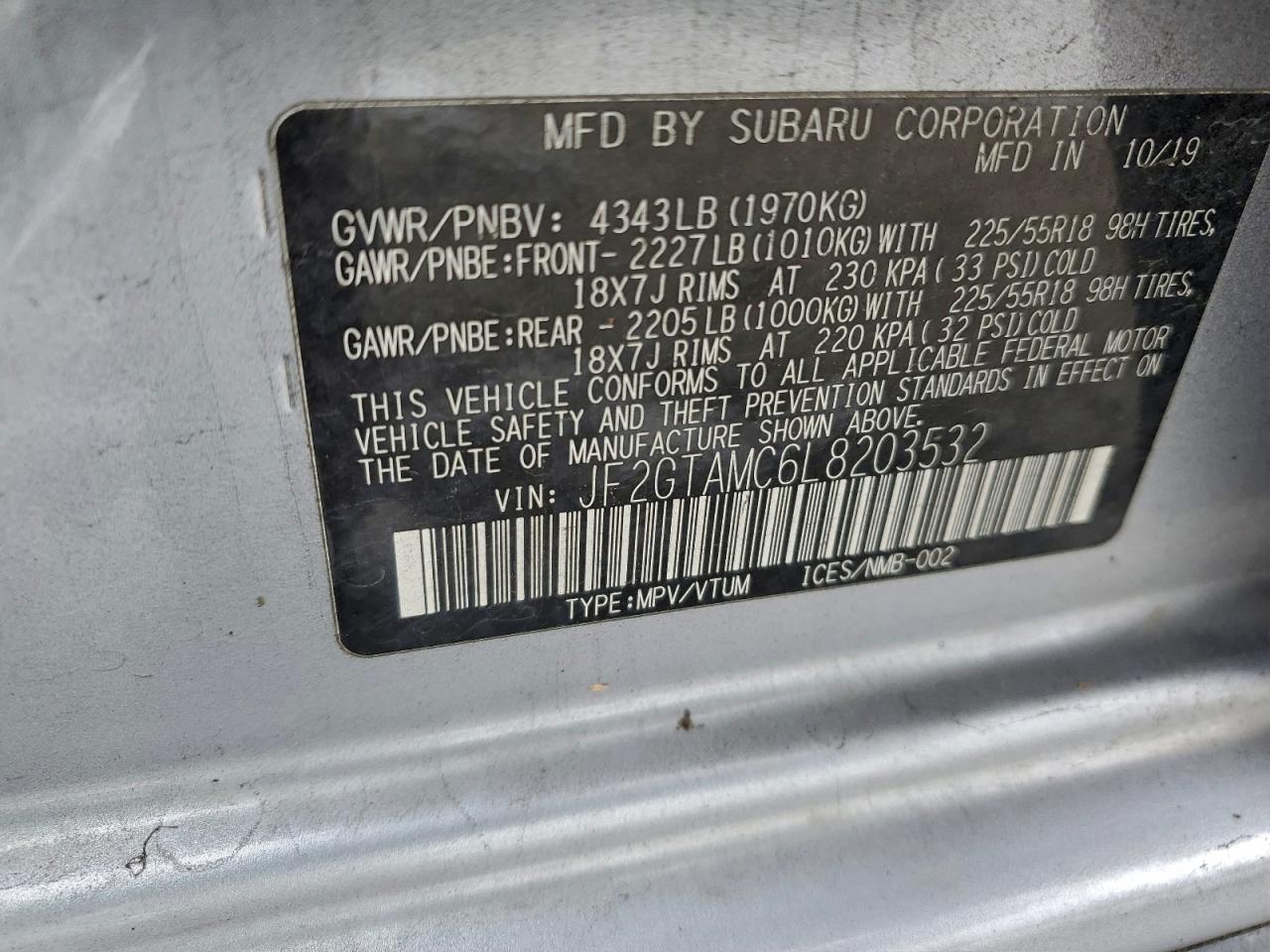 2020 Subaru Crosstrek Limited VIN: JF2GTAMC6L8203532 Lot: 95632805