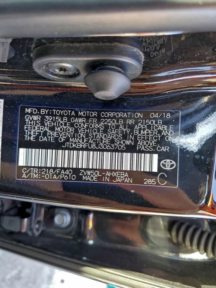 2018 Toyota Prius VIN: JTDKBRFU8J3063705 Lot: 94744745