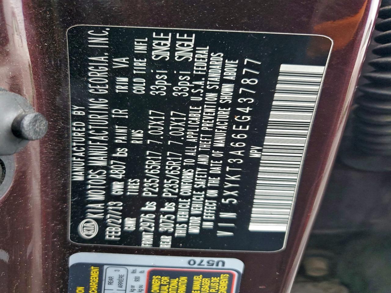 2014 Kia Sorento Lx VIN: 5XYKT3A66EG437877 Lot: 95696655