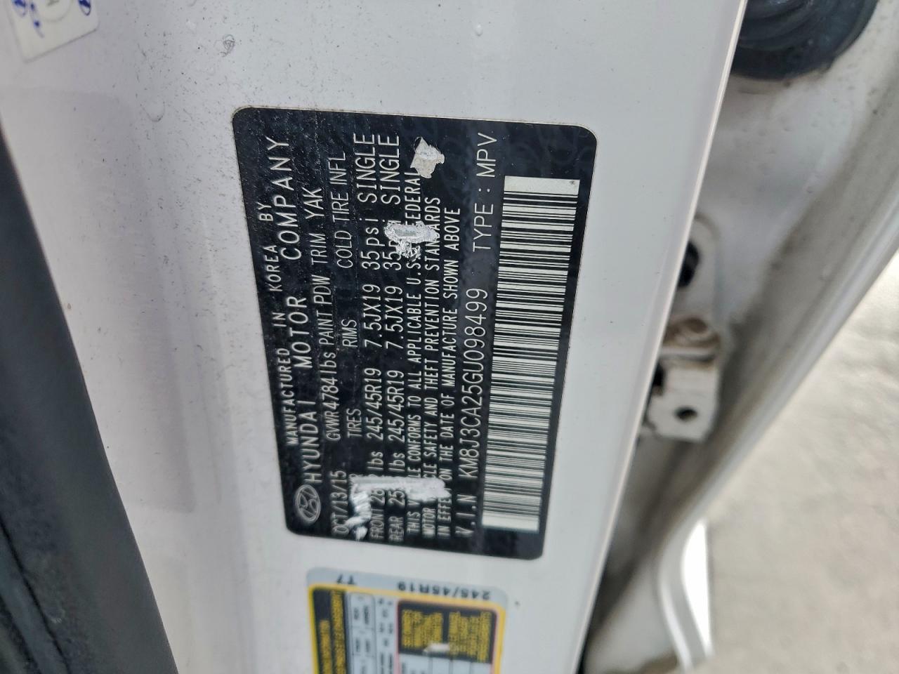 2016 Hyundai Tucson Limited VIN: KM8J3CA25GU098499 Lot: 95630155