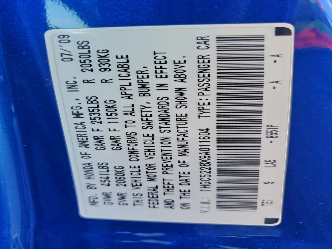 2009 Honda Accord Exl VIN: 1HGCS228X9A011604 Lot: 95458555