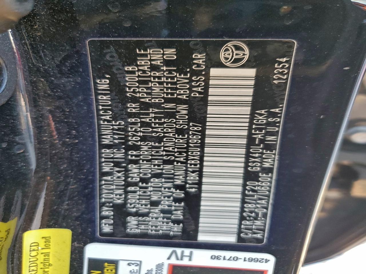 2016 Toyota Avalon Xle VIN: 4T1BK1EBXGU196787 Lot: 96283465