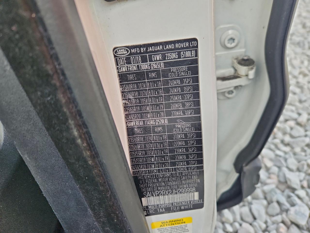 2018 Land Rover Range Rover Evoque Se VIN: SALVP2RX2JH299998 Lot: 95616365