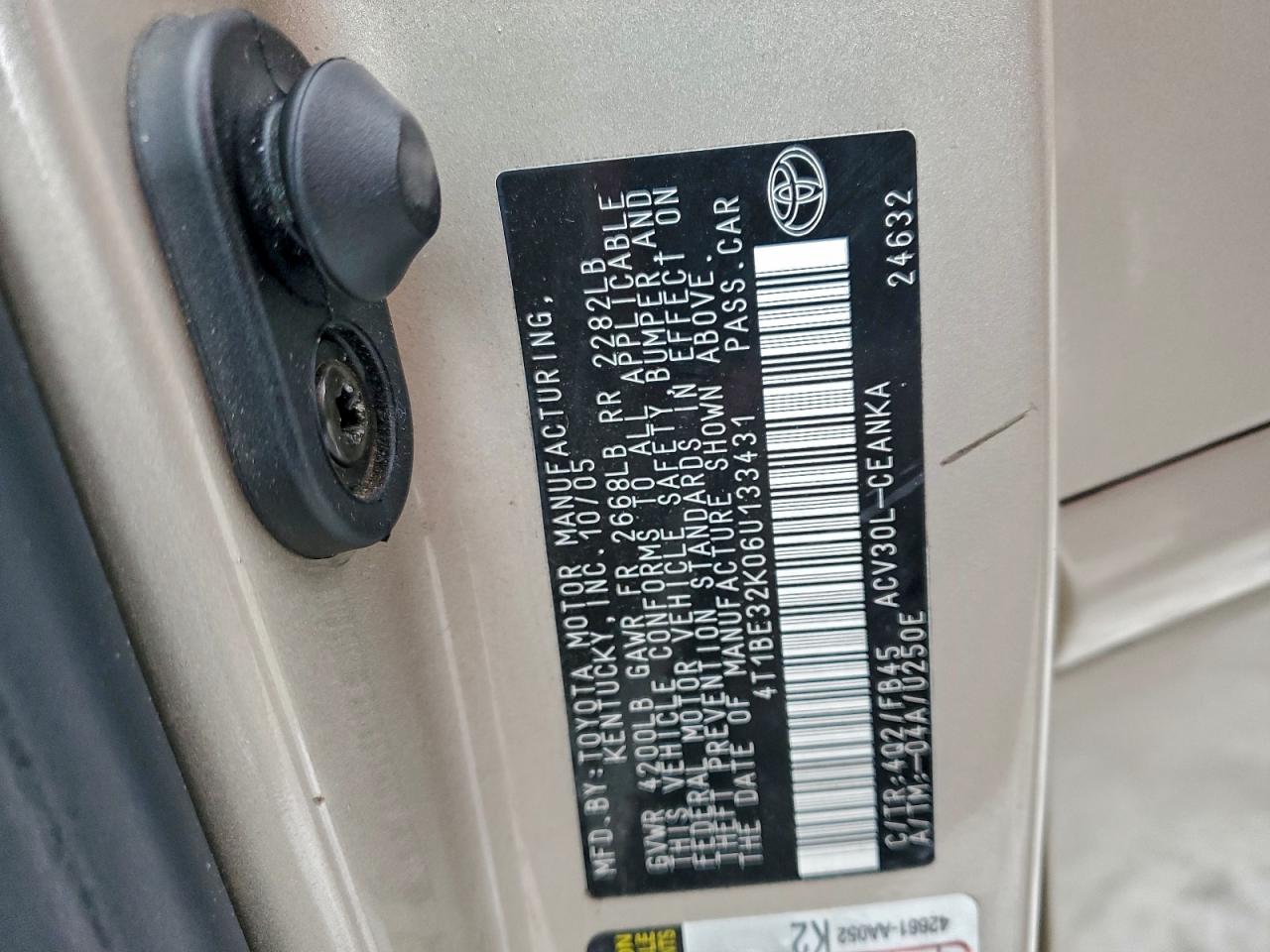 2006 Toyota Camry Le VIN: 4T1BE32K06U133431 Lot: 93833705