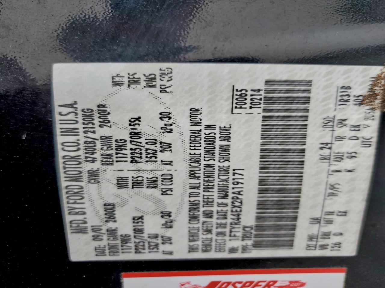 2002 Ford Ranger Super Cab VIN: 1FTYR44EX2PA19171 Lot: 93847795