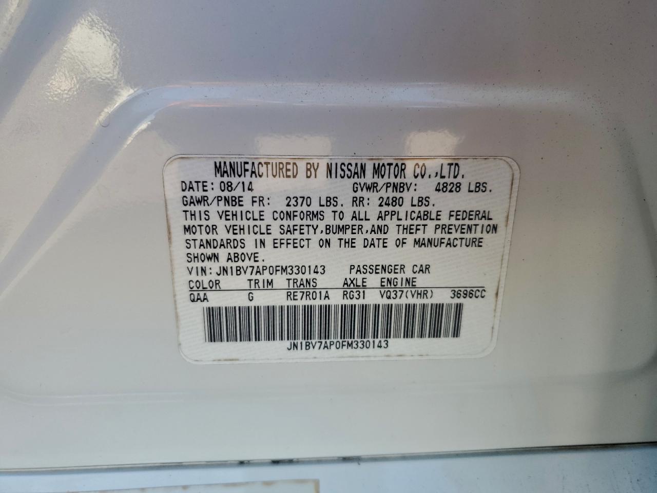 2015 Infiniti Q50 Base VIN: JN1BV7AP0FM330143 Lot: 94737915