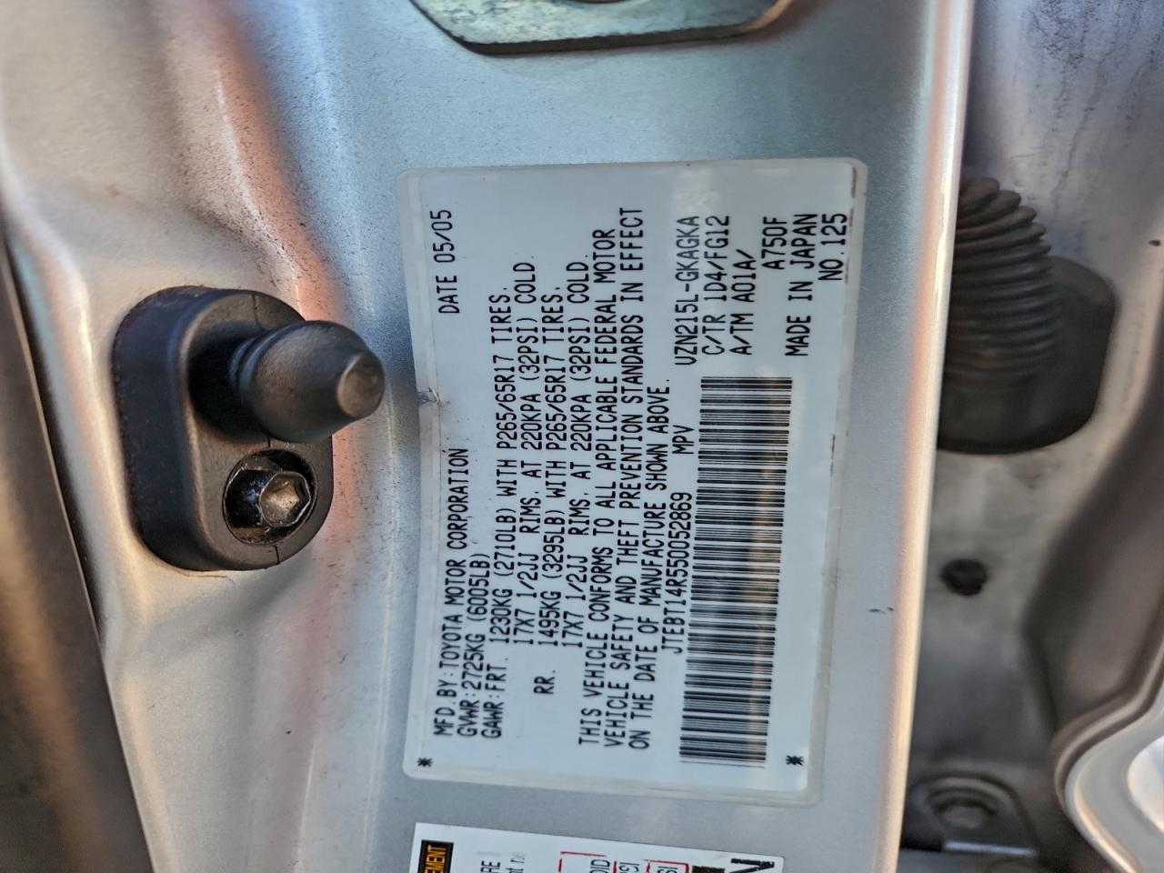 2005 Toyota 4Runner Sr5 VIN: JTEBT14R550052869 Lot: 93954515