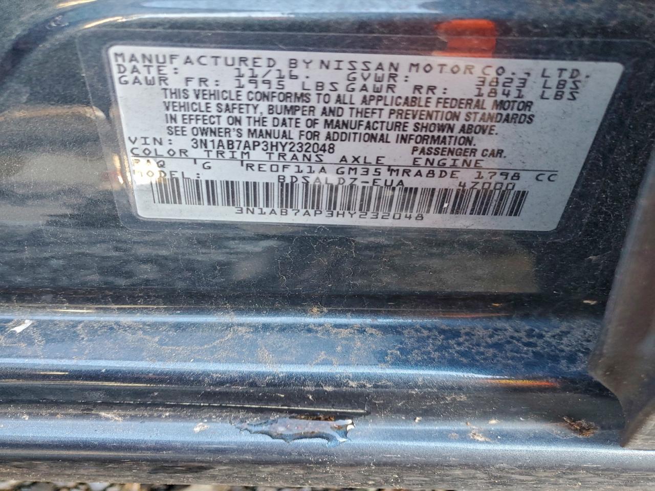 2017 Nissan Sentra S VIN: 3N1AB7AP3HY232048 Lot: 97671105