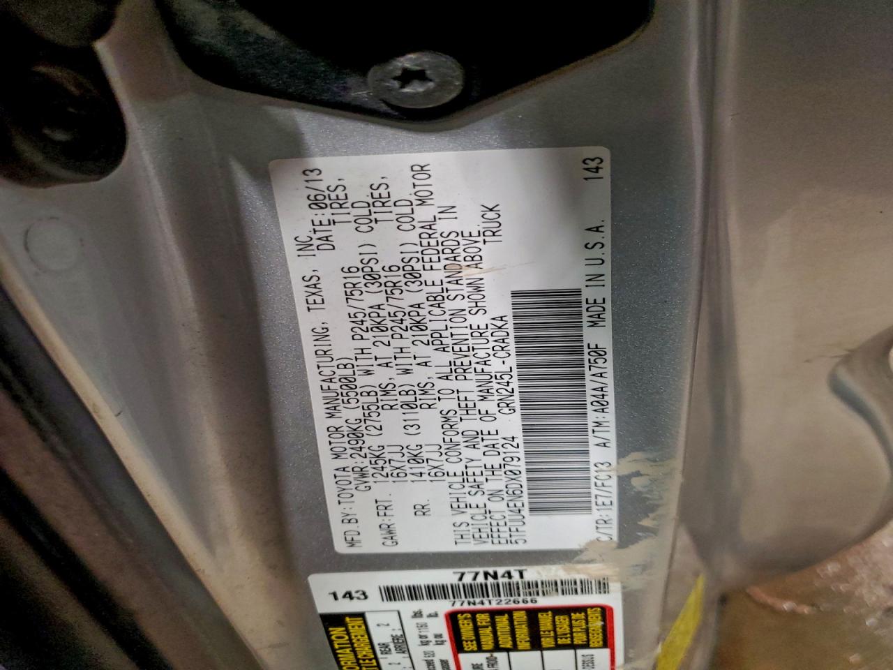 2013 Toyota Tacoma VIN: 5TFUU4EN6DX079124 Lot: 94429975