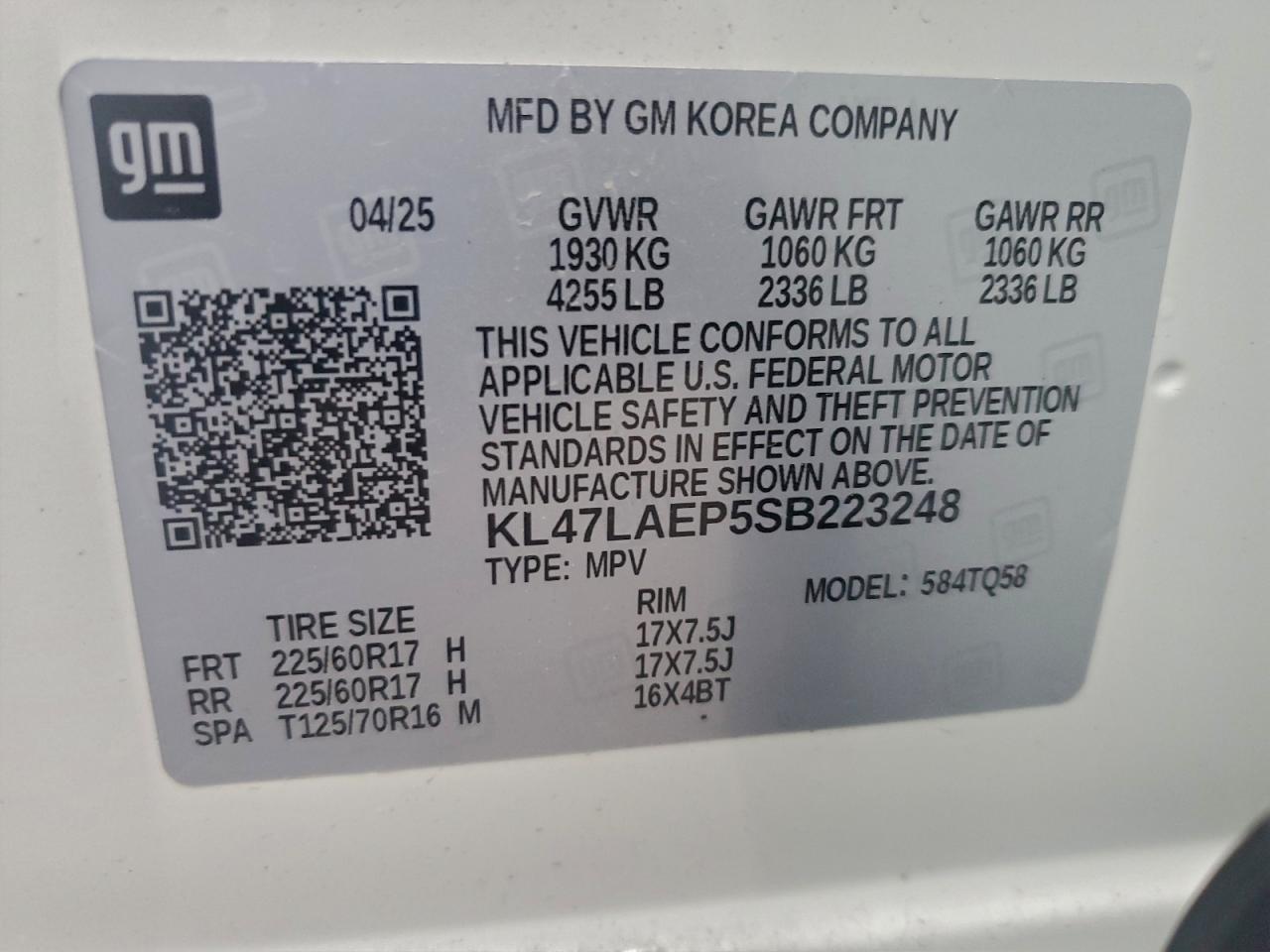 2025 Buick Envista Preferred VIN: KL47LAEP5SB223248 Lot: 95913315