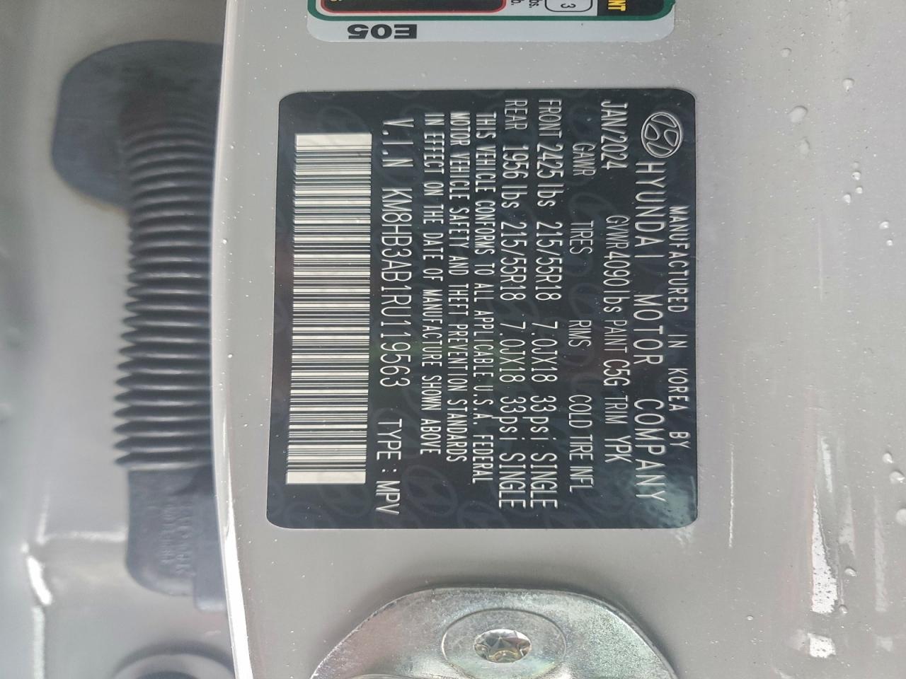 2024 Hyundai Kona Sel VIN: KM8HB3AB1RU119563 Lot: 95154755