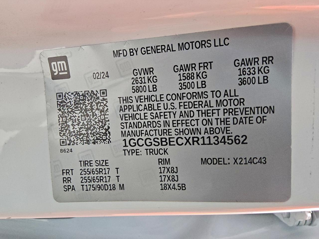 2024 Chevrolet Colorado VIN: 1GCGSBECXR1134562 Lot: 92247745