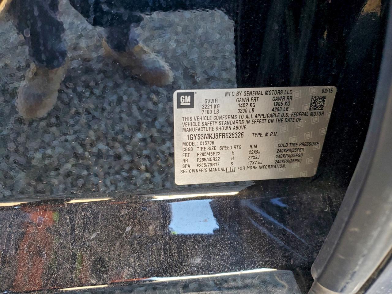 2015 Cadillac Escalade Luxury VIN: 1GYS3MKJ8FR626326 Lot: 96289325