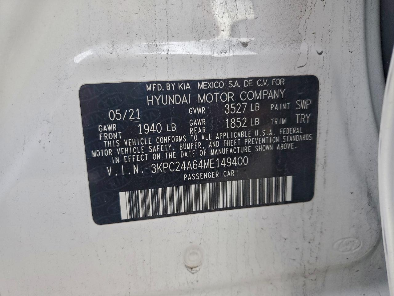 2021 Hyundai Accent Se VIN: 3KPC24A64ME149400 Lot: 94372015