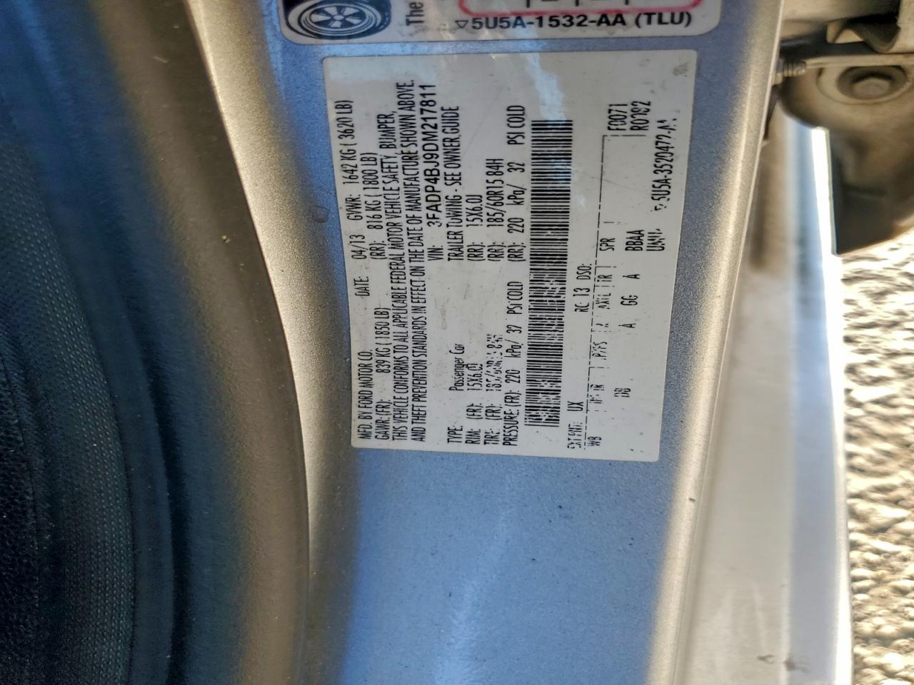 2013 Ford Fiesta Se VIN: 3FADP4BJ9DM217811 Lot: 96146785