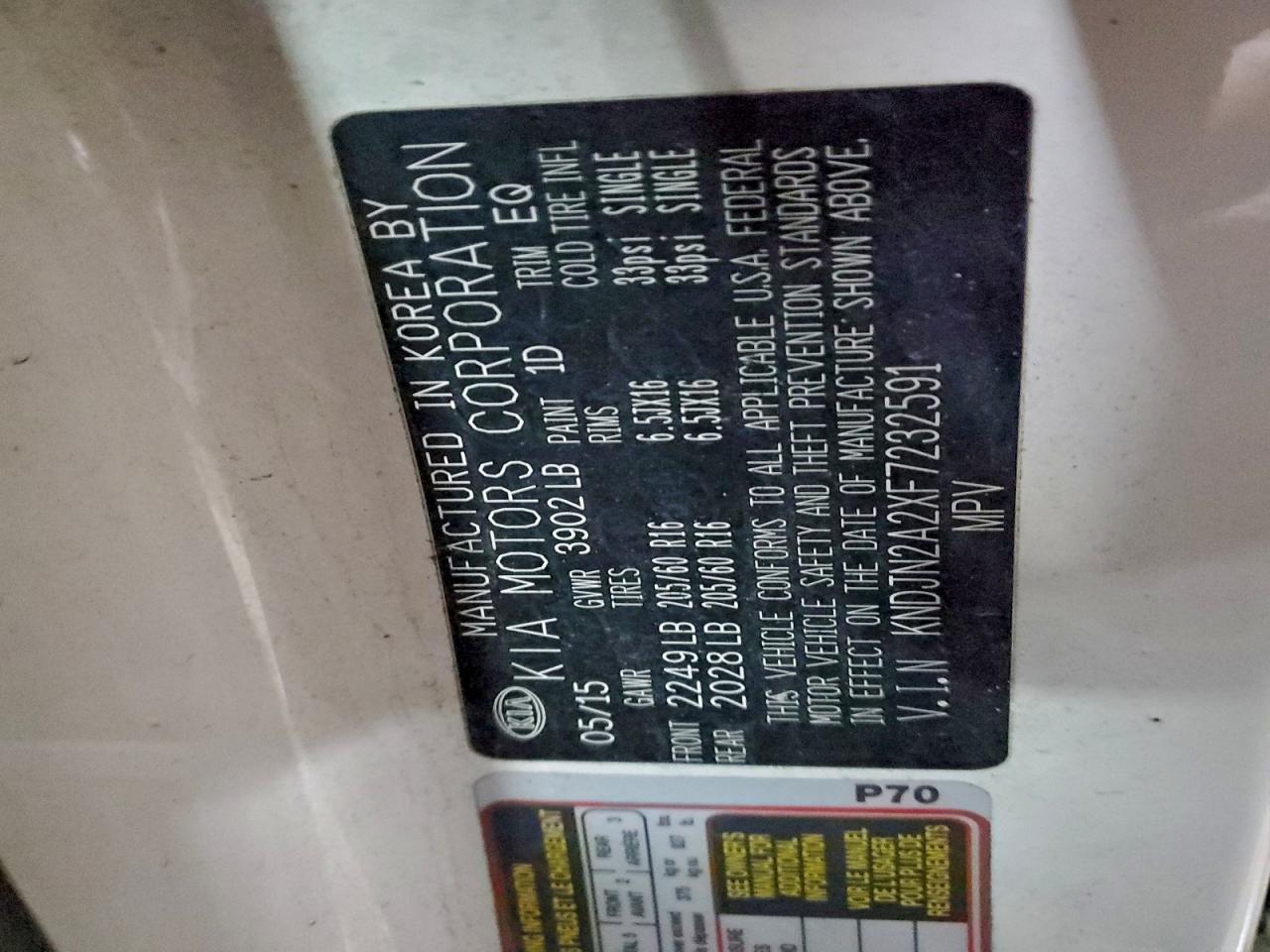 2015 Kia Soul VIN: KNDJN2A2XF7232591 Lot: 94830795