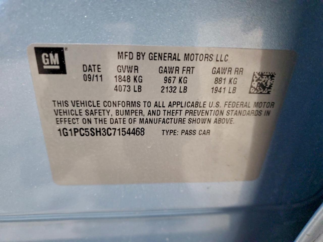 2012 Chevrolet Cruze Ls VIN: 1G1PC5SH3C7154468 Lot: 94699245