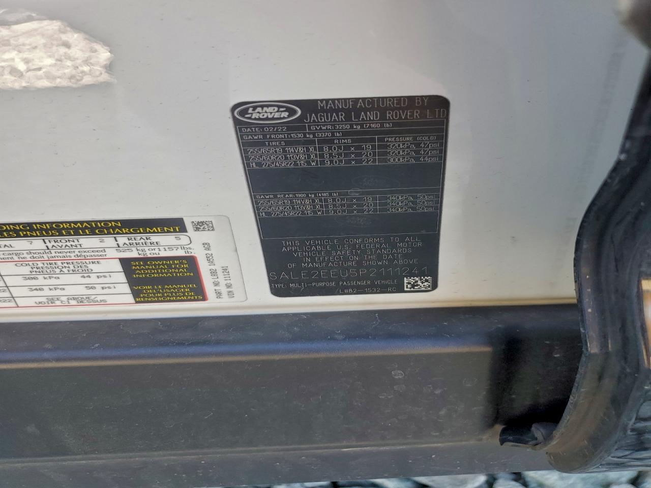 2023 Land Rover Defender 110 X-Dynamic Se VIN: SALE2EEU5P2111241 Lot: 95006855