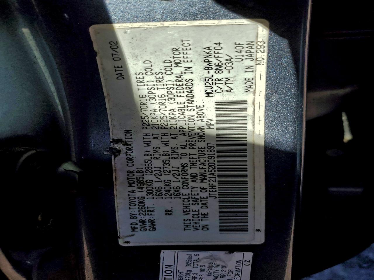 2002 Toyota Highlander Limited VIN: JTEHF21A520091897 Lot: 96358415