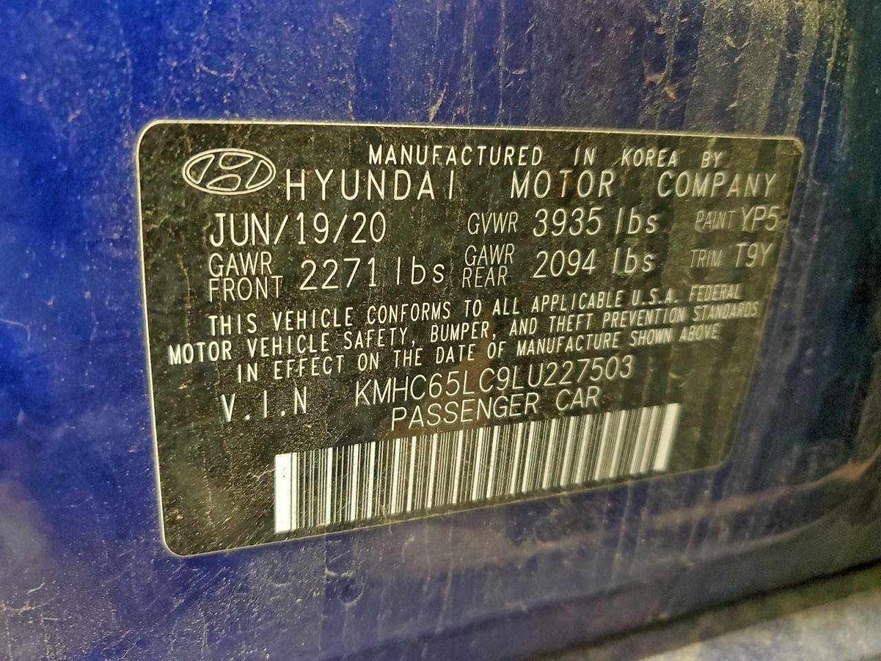 2020 Hyundai Ioniq Blue VIN: KMHC65LC9LU227503 Lot: 95773765