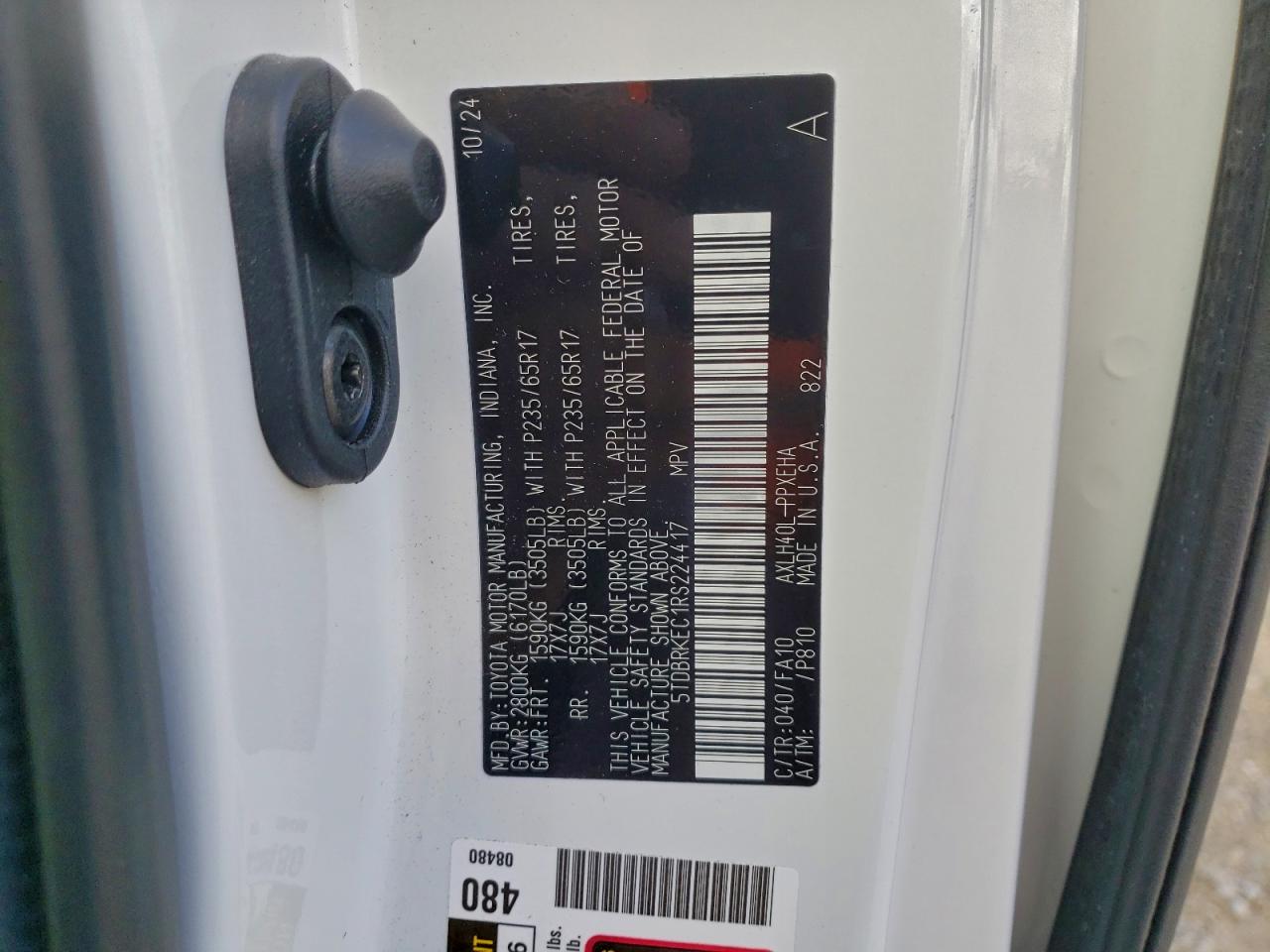 2024 Toyota Sienna Le VIN: 5TDBRKEC1RS224417 Lot: 93968375