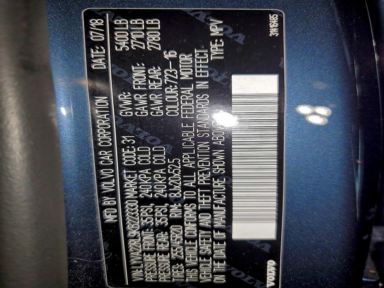 2019 Volvo Xc60 T6 Inscription VIN: LYVA22RL9KB223330 Lot: 93151875