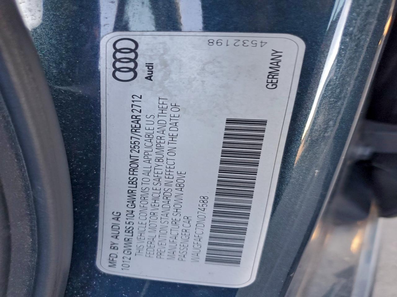 2013 Audi A6 Premium Plus VIN: WAUGFAFC7DN074588 Lot: 95342715