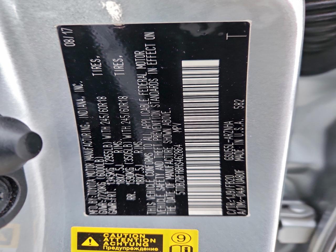 2017 Toyota Highlander Le VIN: 5TDBZRFH8HS462864 Lot: 95116825