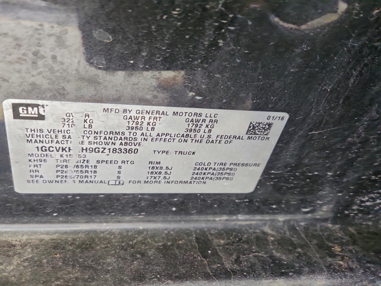 2016 Chevrolet Silverado K1500 Lt VIN: 1GCVKREH9GZ183360 Lot: 96722395