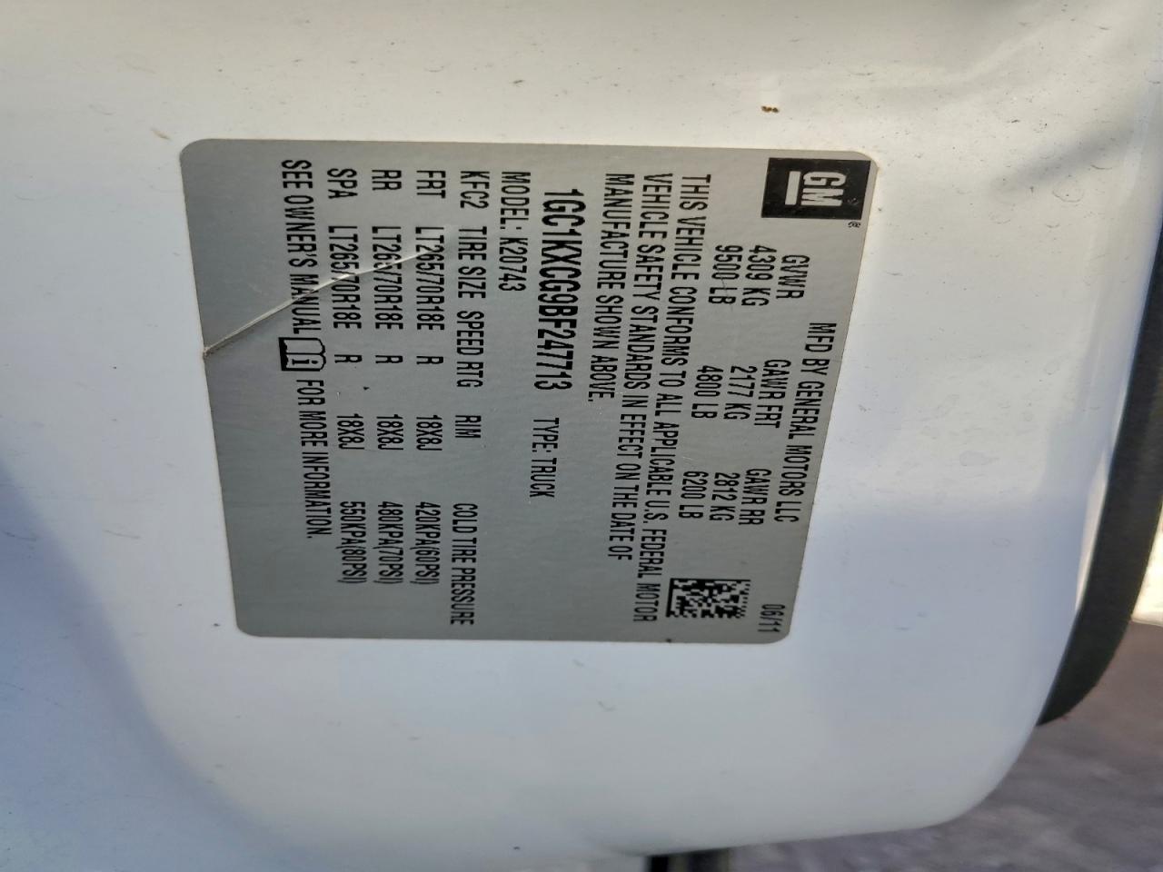 2011 Chevrolet Silverado K2500 Heavy Duty Lt VIN: 1GC1KXCG9BF247713 Lot: 96453295