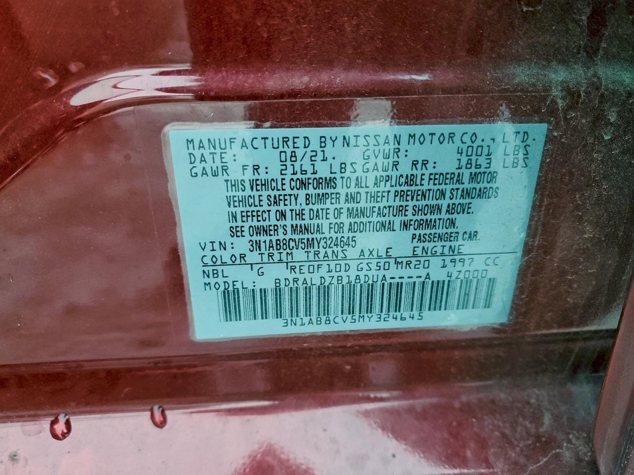 2021 Nissan Sentra Sv VIN: 3N1AB8CV5MY324645 Lot: 94682165