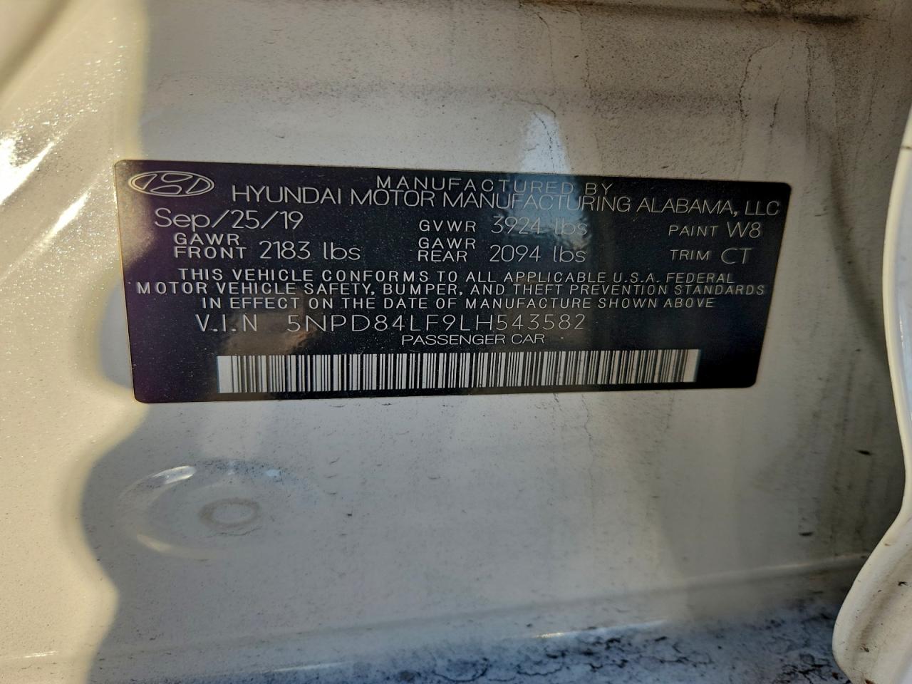 2020 Hyundai Elantra Sel VIN: 5NPD84LF9LH543582 Lot: 98146655