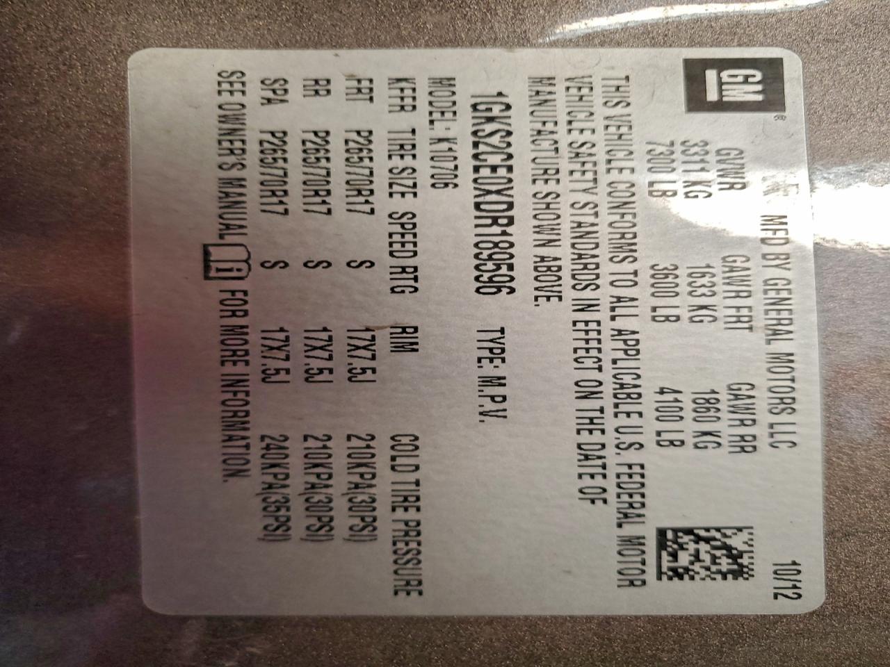2013 GMC Yukon Slt VIN: 1GKS2CE0XDR189596 Lot: 93999785