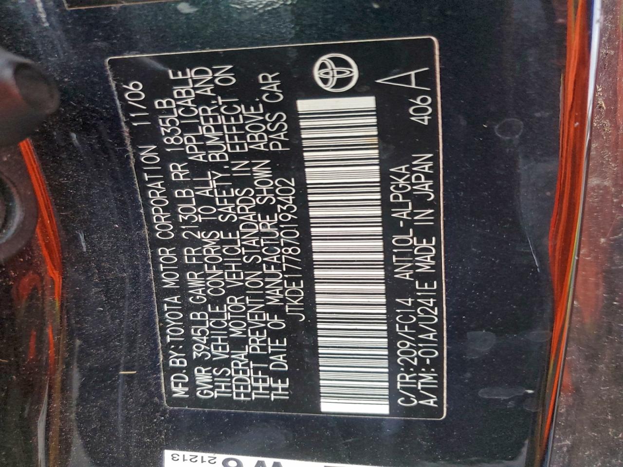 2007 Toyota Scion Tc VIN: JTKDE177870193402 Lot: 96157965