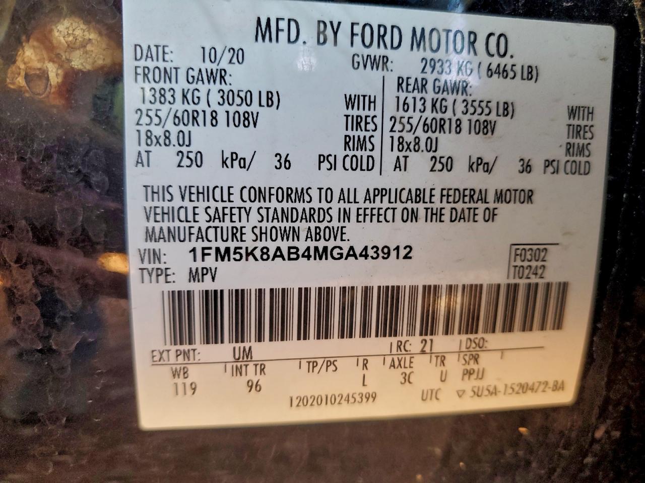 2021 Ford Explorer Police Interceptor VIN: 1FM5K8AB4MGA43912 Lot: 92089935