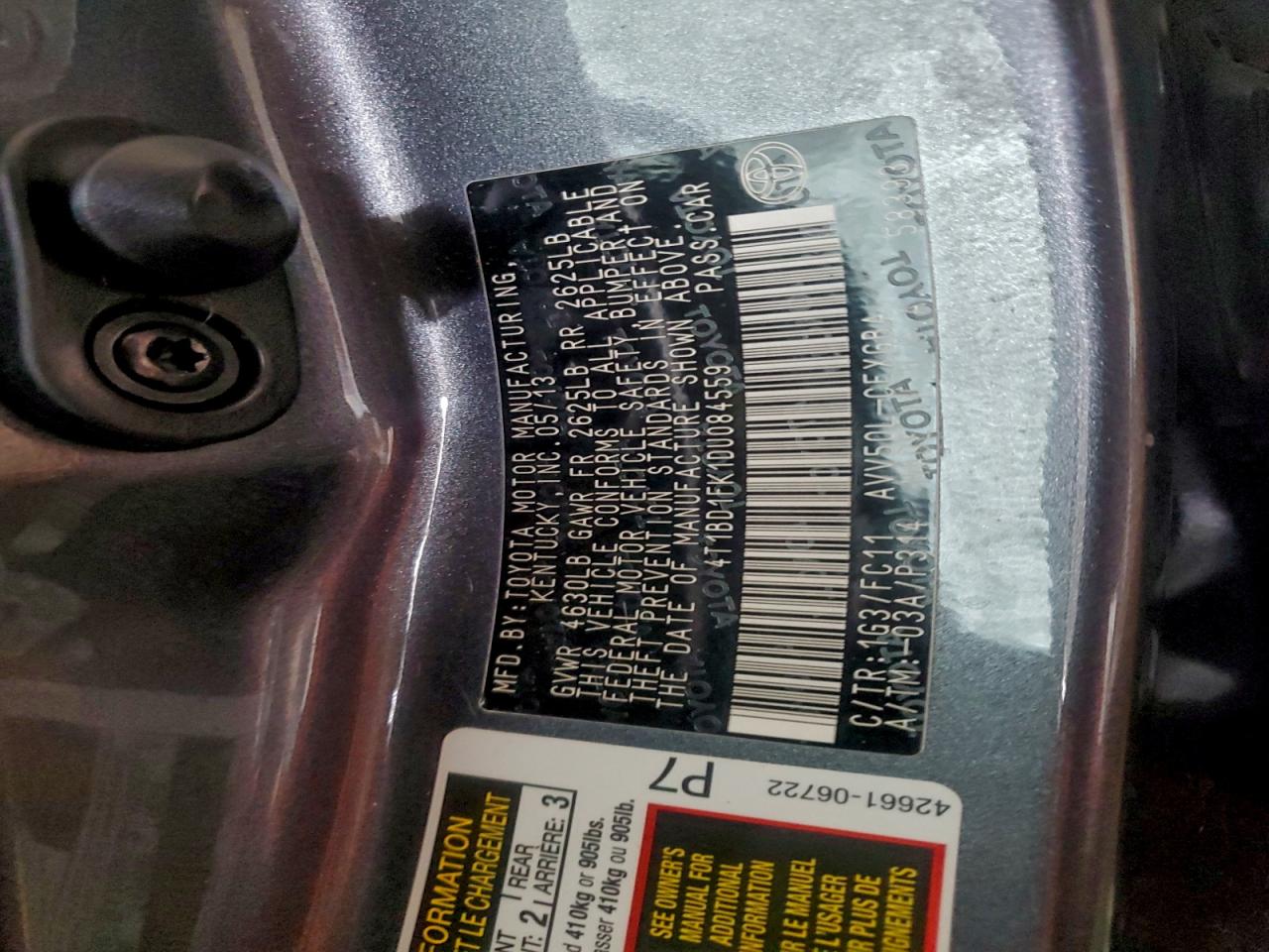 2013 Toyota Camry Hybrid VIN: 4T1BD1FK1DU084559 Lot: 94407455