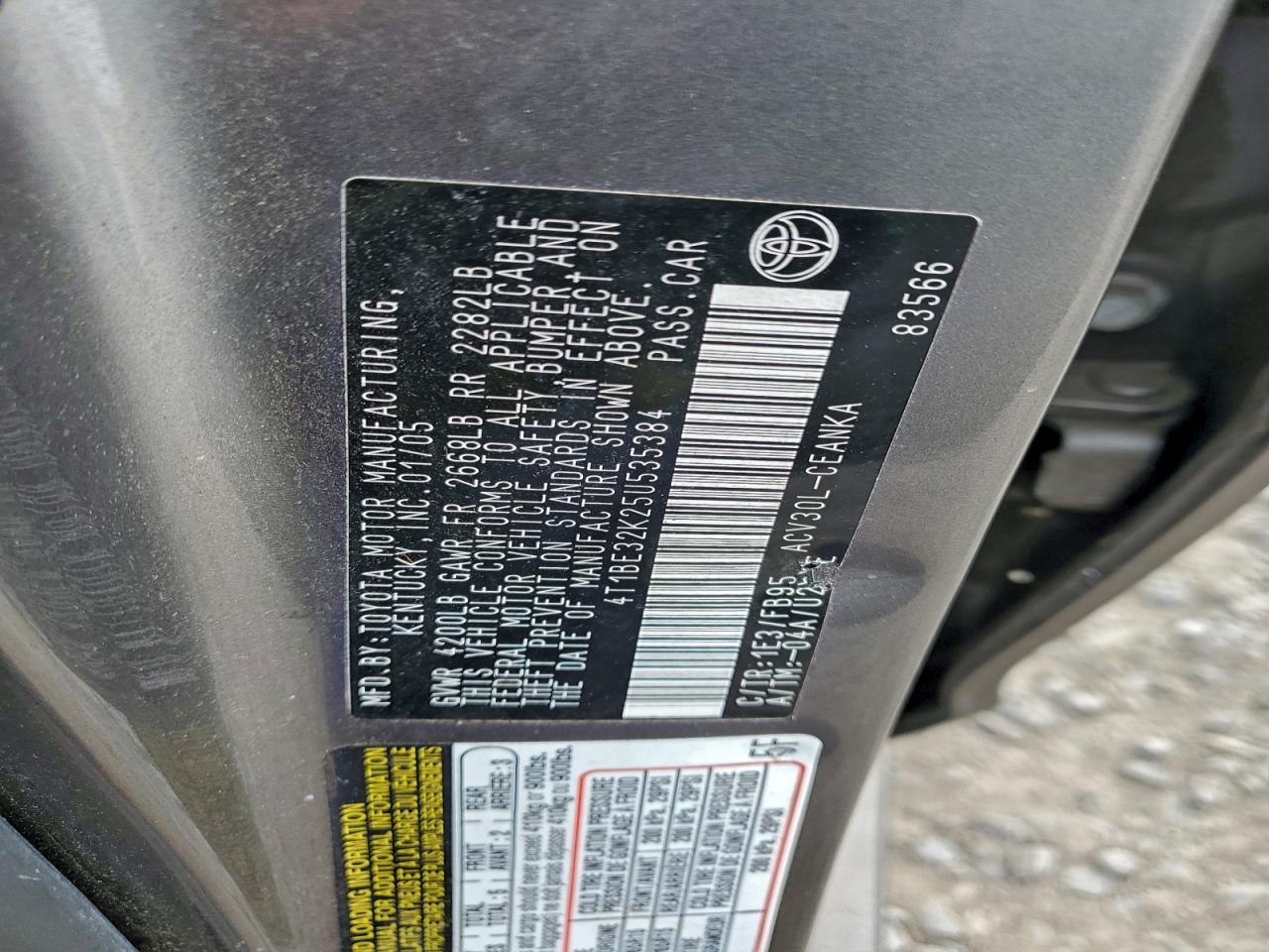 2005 Toyota Camry Le VIN: 4T1BE32K25U535384 Lot: 95130185