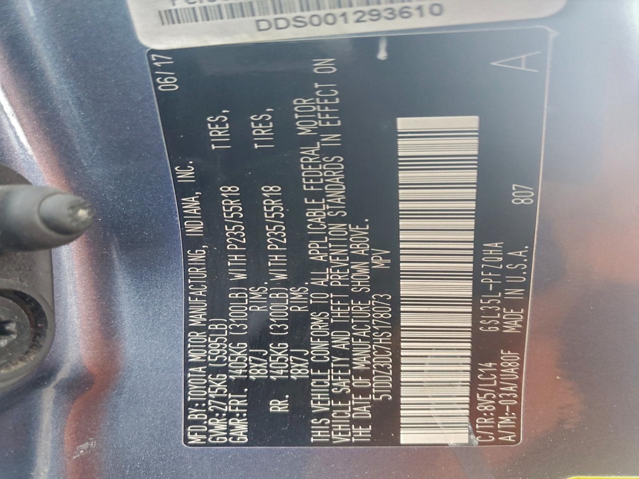 2017 Toyota Sienna Xle VIN: 5TDDZ3DC7HS178073 Lot: 94674405