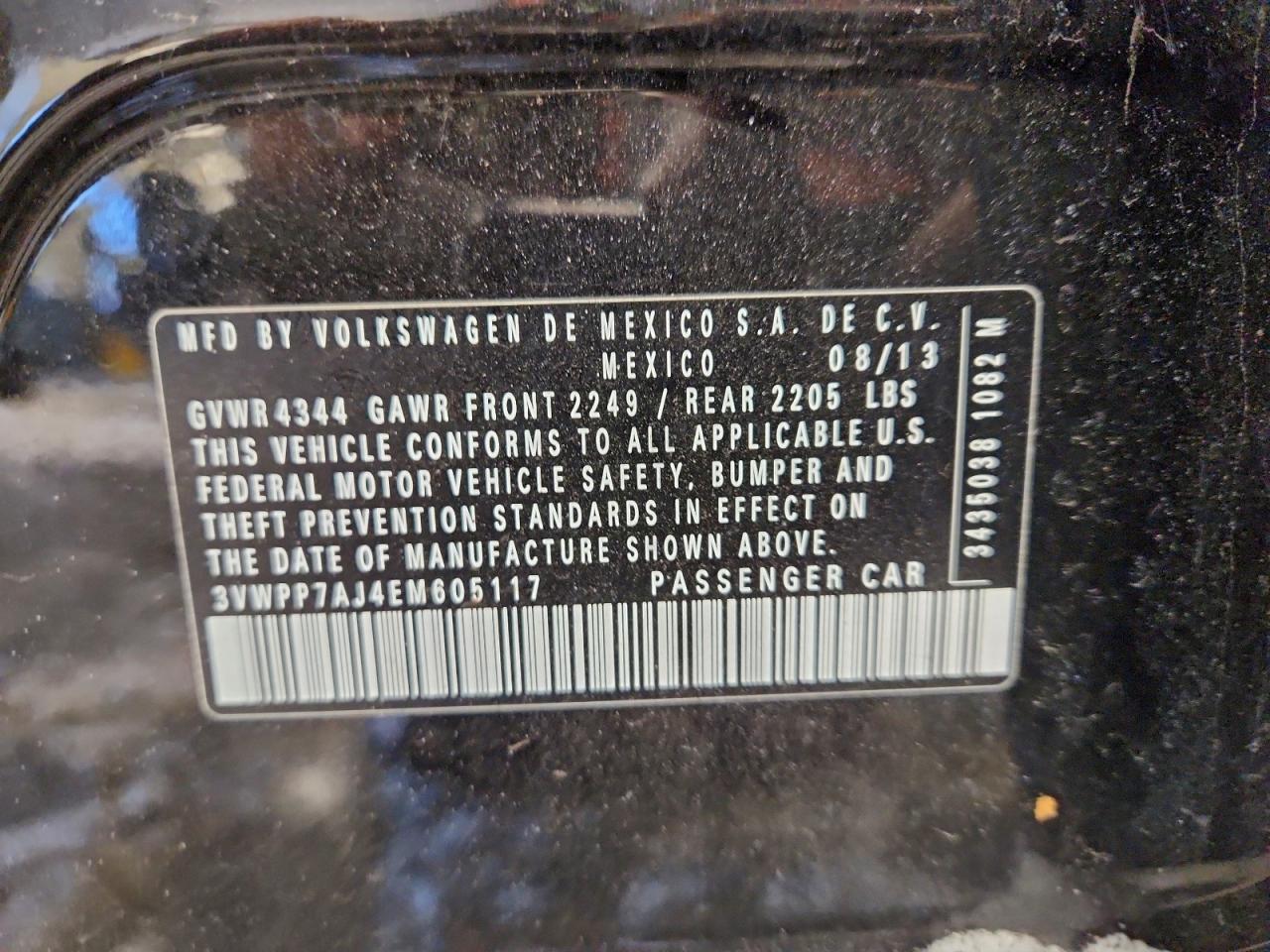 2014 Volkswagen Jetta S VIN: 3VWPP7AJ4EM605117 Lot: 95473185
