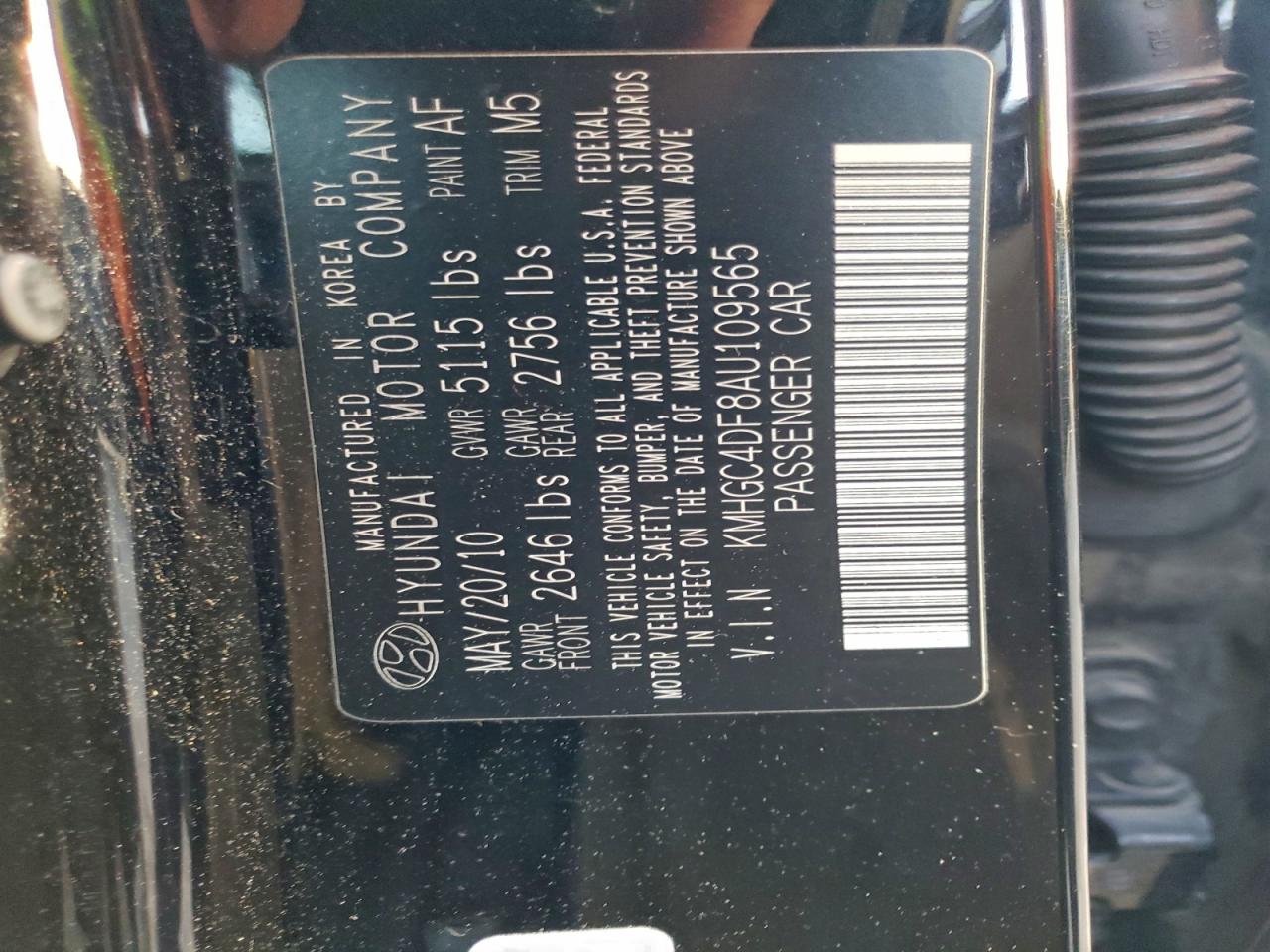 2010 Hyundai Genesis 4.6L VIN: KMHGC4DF8AU109565 Lot: 94392675