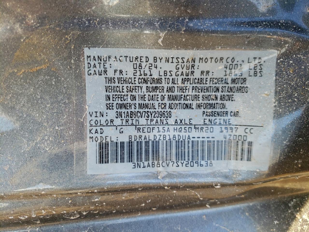 2025 Nissan Sentra Sv VIN: 3N1AB8CV7SY209638 Lot: 95963295