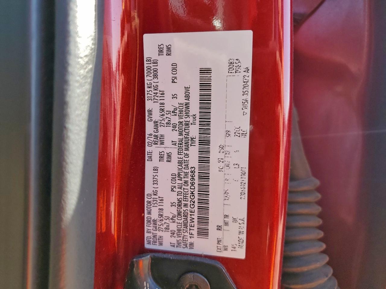 2016 Ford F150 Supercrew VIN: 1FTEW1EG2GKD69683 Lot: 96605065