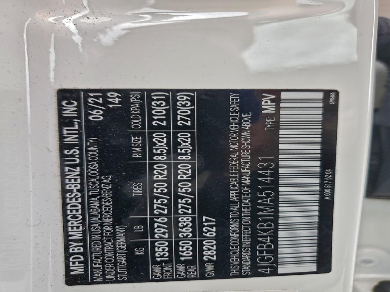 2021 Mercedes-Benz Gle 350 4Matic VIN: 4JGFB4KB1MA514431 Lot: 94338155