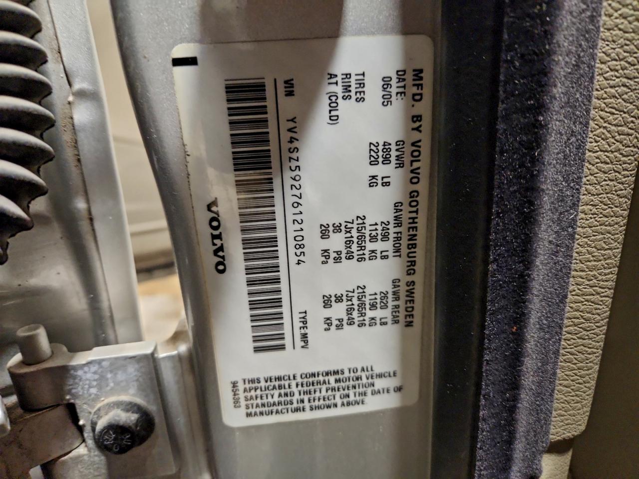2006 Volvo Xc70 VIN: YV4SZ592761210854 Lot: 96112615