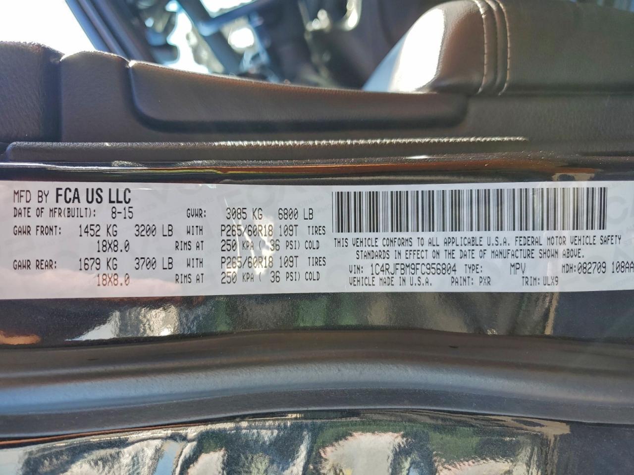 2015 Jeep Grand Cherokee Limited VIN: 1C4RJFBM9FC956804 Lot: 94558385