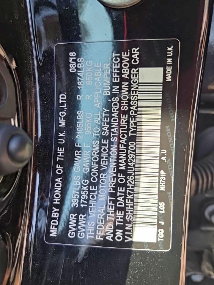 2018 Honda Civic Lx VIN: SHHFK7H26JU429700 Lot: 82352885