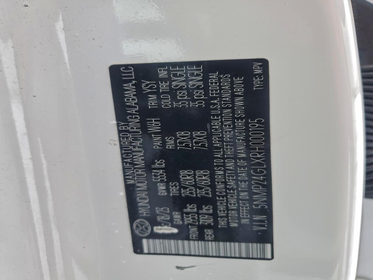 2024 Hyundai Santa Fe Sel VIN: 5NMP24GLXRH000195 Lot: 94737335