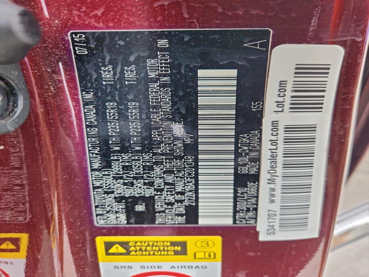 2015 Lexus Rx 350 VIN: 2T2ZK1BA3FC201348 Lot: 95648905