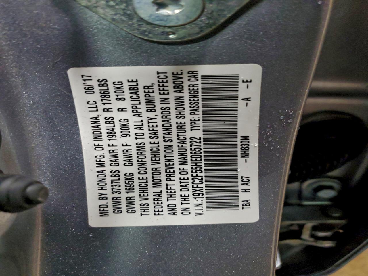 2017 Honda Civic Lx VIN: 19XFC2F55HE065722 Lot: 93992605