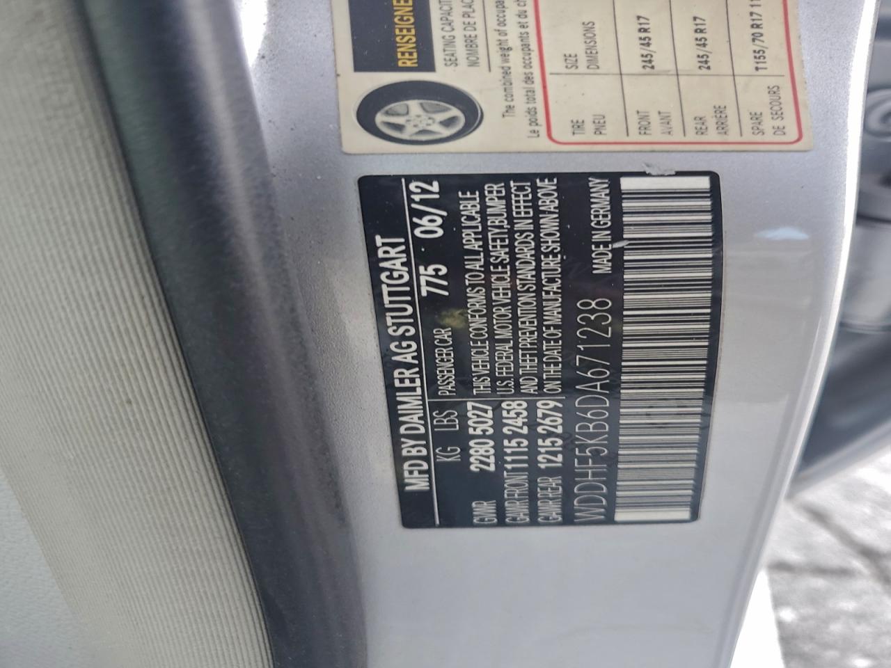 2013 Mercedes-Benz E 350 VIN: WDDHF5KB6DA671238 Lot: 94856715